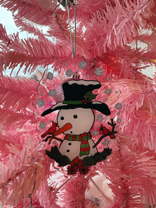 Snowman with  cardinal friends ornament