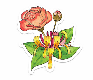 Rose and Honey Suckle June Birth Flowers Vinyl Sticker