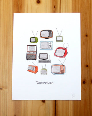 Televisions Watercolor Print