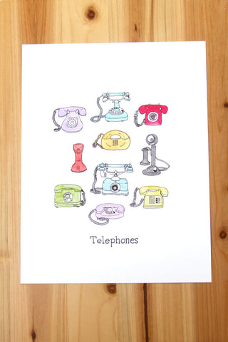 Telephones Watercolor Print