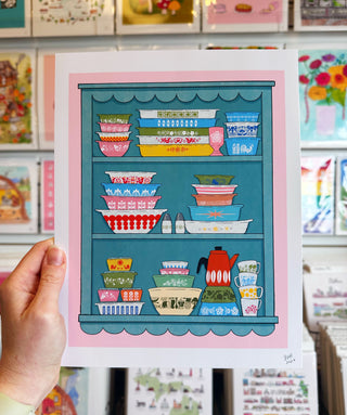 Pyrex on a shelf art print.
