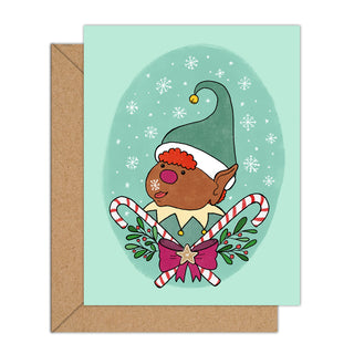 Elf catching snow flakes Holiday Season card