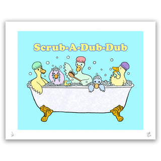 Scrub-a-dub-dub 5 ducks in a tub.