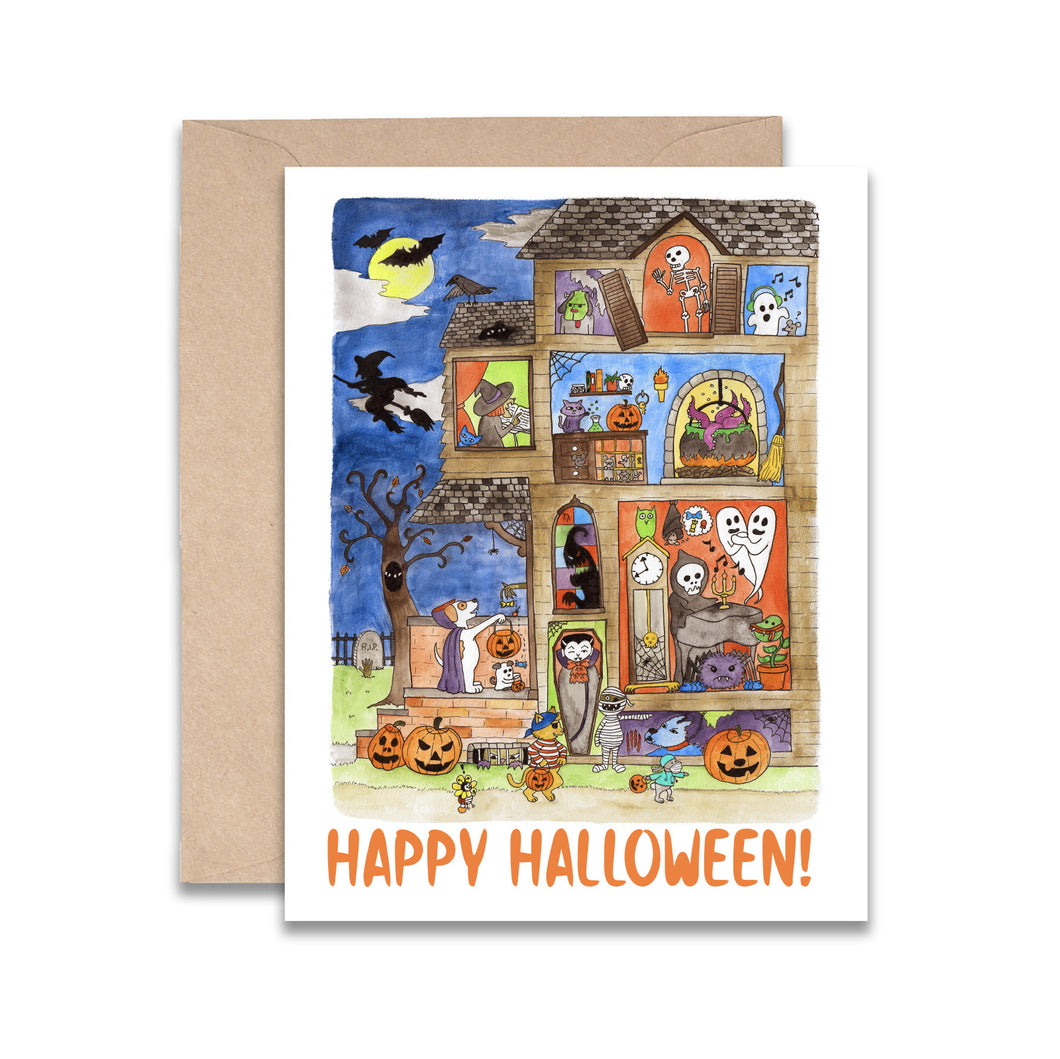 Happy Halloween haunted house Card