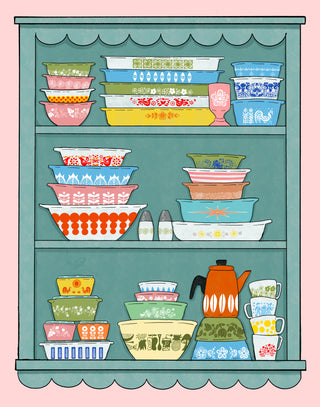 Pyrex on a shelf art print.