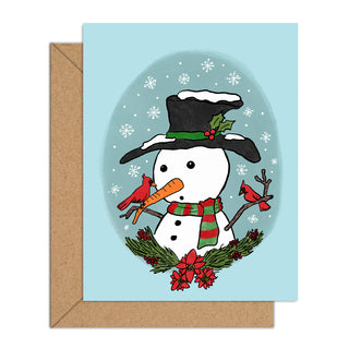 Snowman with Cardinal friends Holiday Season card