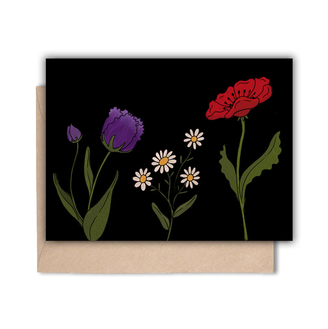 spring blooms on black Card