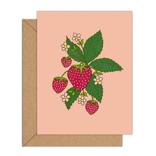 Greeting card with strawberry design on a pink background