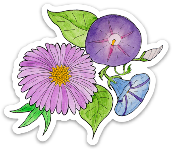 Aster and Morning Glory September Birth flower Vinyl Sticker
