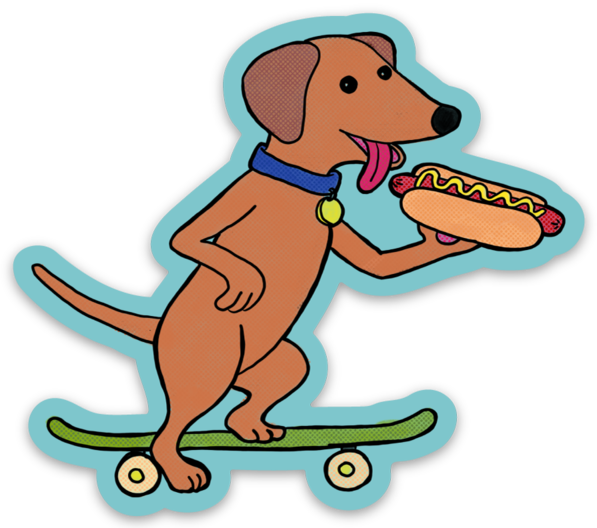 Skateboarding Wiener dog Vinyl Sticker