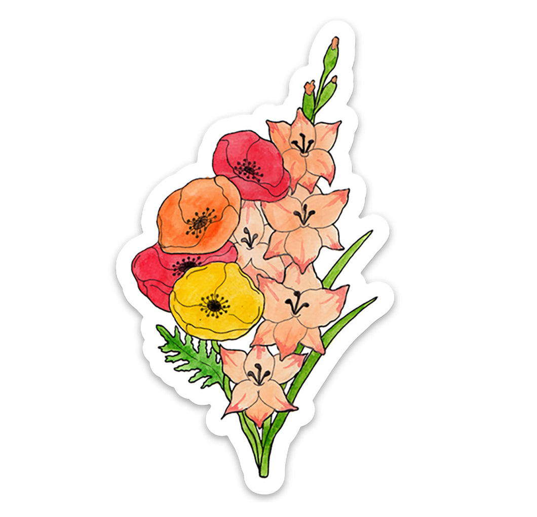 Poppy and Gladiolus August birth flower Vinyl Sticker