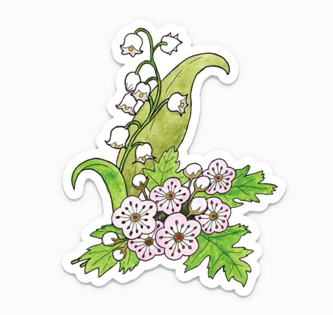 Lilly of the Valley and Hawthorne May Birth Flower Vinyl Sticker