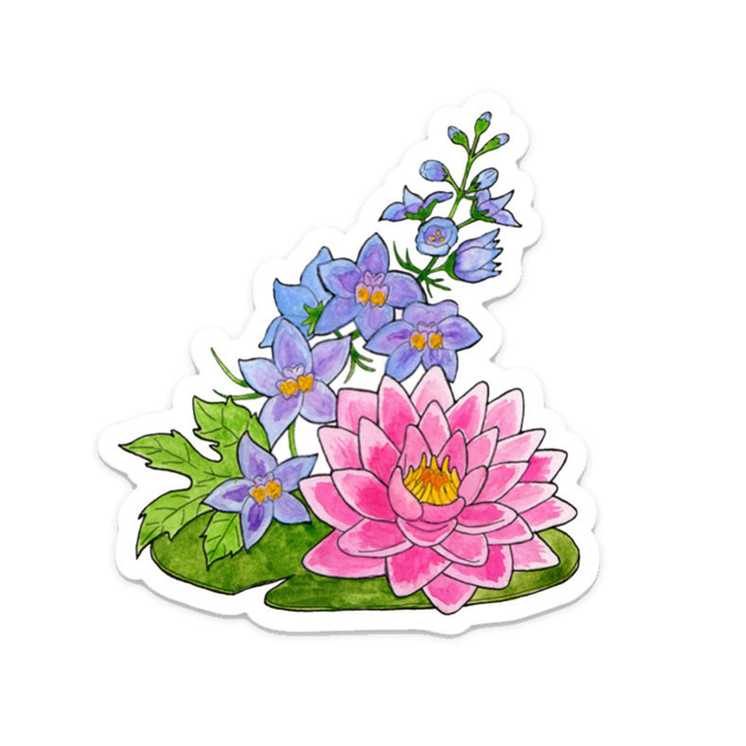 Larkspur and Water Lilly July birth flower Vinyl Sticker