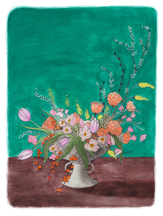 Pink, Teal, Orange Floral Arrangement Print