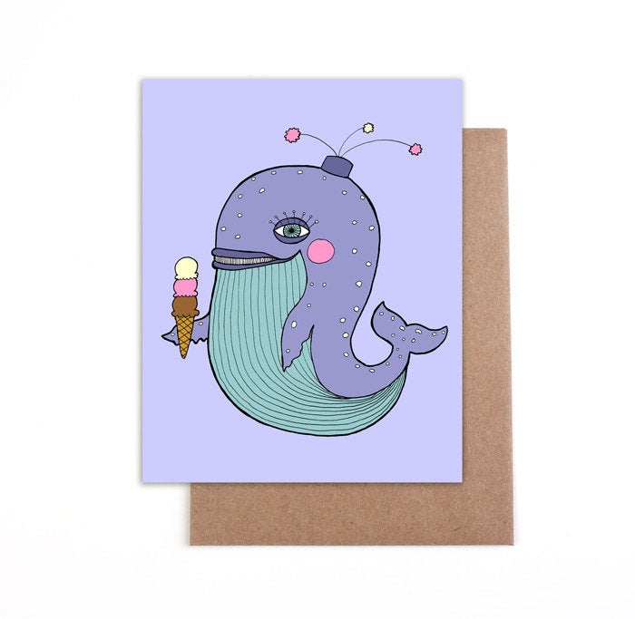 Whale with ice cream cone card