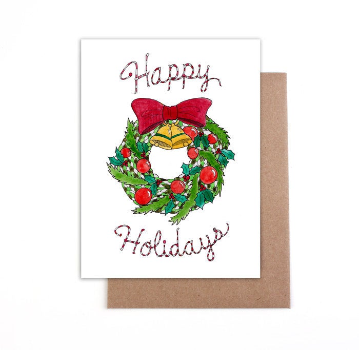 Happy holidays wreath card