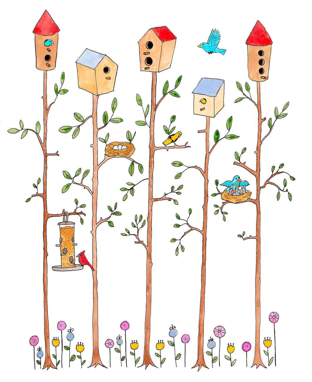 Tall Bird houses Print