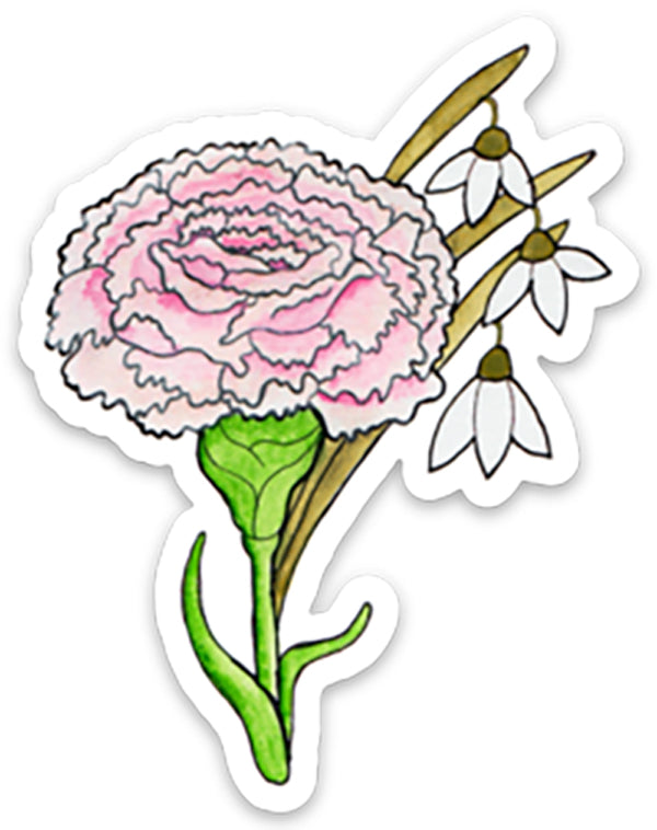 Carnation and Snow Drop January birth flower Vinyl Sticker