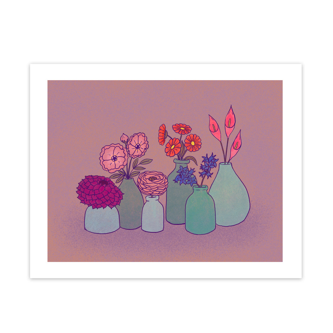 Flowers in Teal Vases print